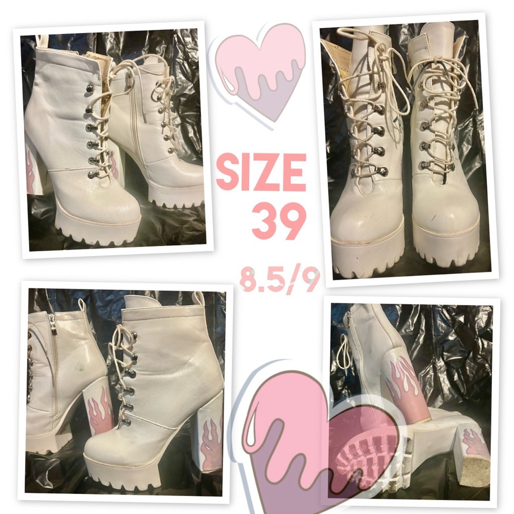 White Platform Lace-Up Boots